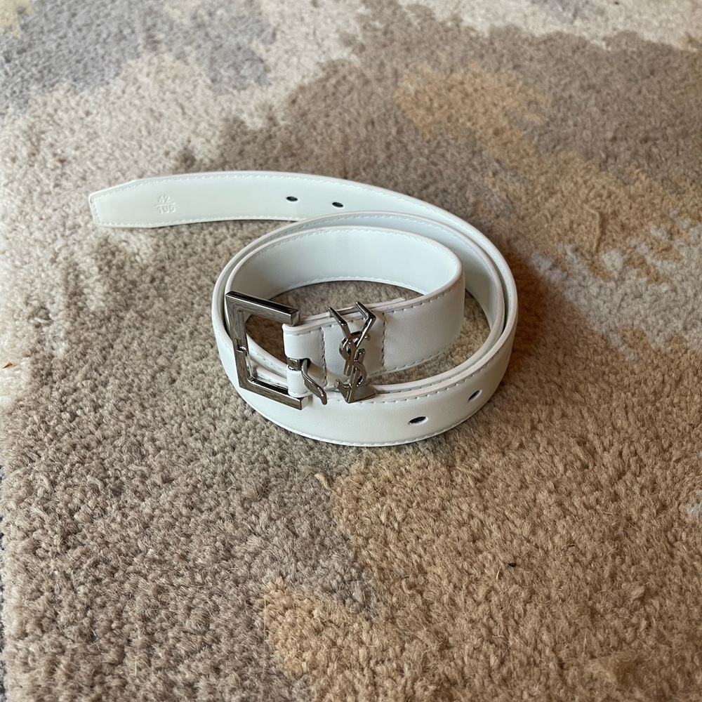 White Womens YSL Leather Belt Size 30-33